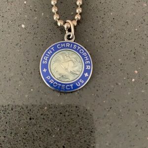 Blue Saint Christopher Ball Chain Necklace